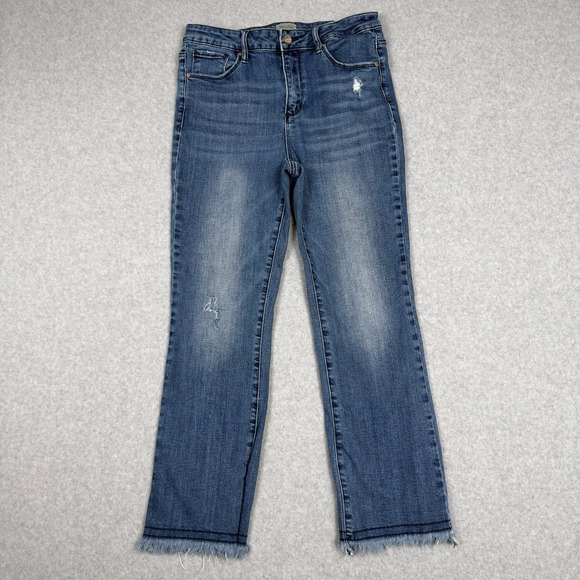 Special A Denim - Special A Los Angeles Distressed Frayed Hem Straight Leg Jeans Blue Womens 9